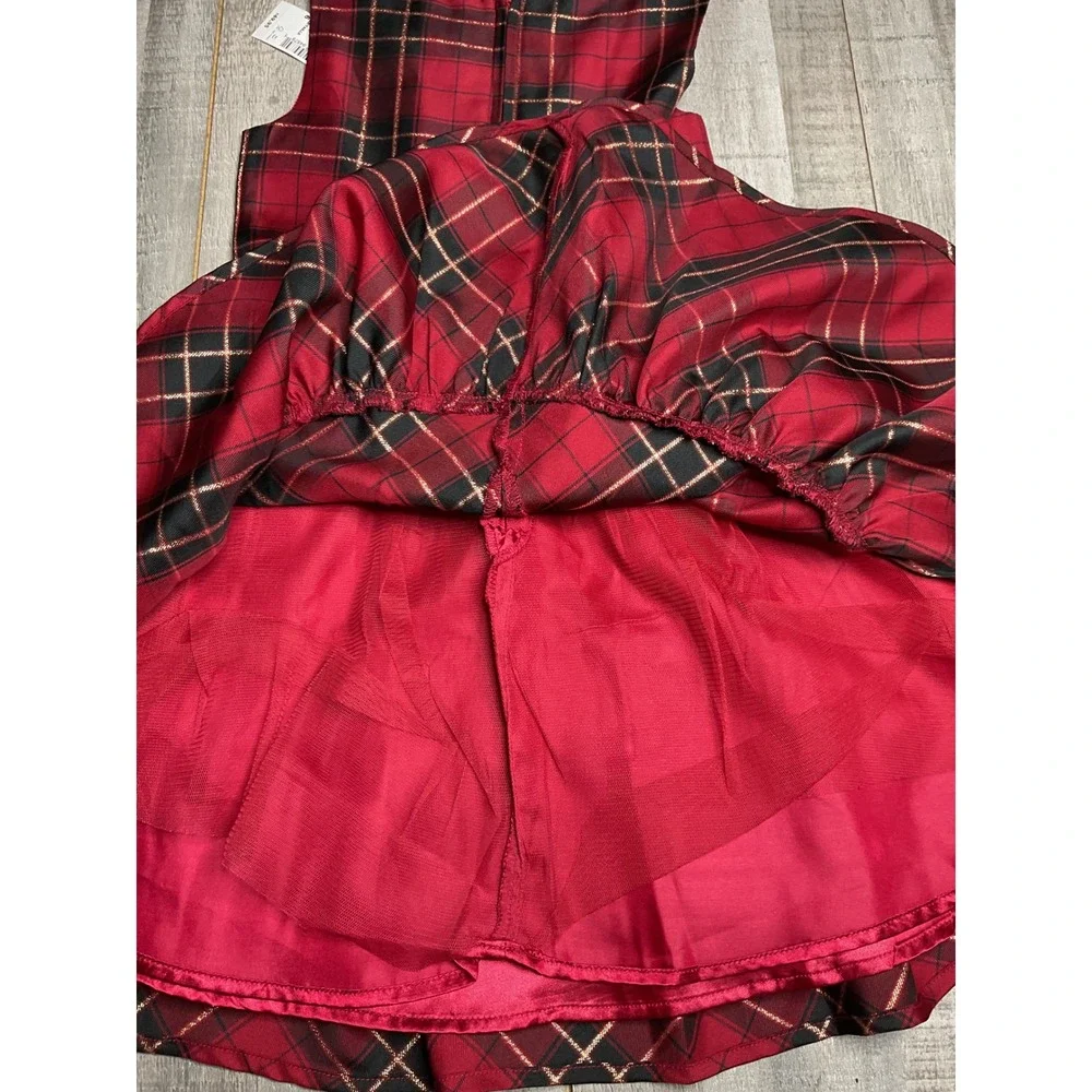 Childrens Place Girls Red Plaid Gold Metallic Holiday Party Dress Size 6 NWT